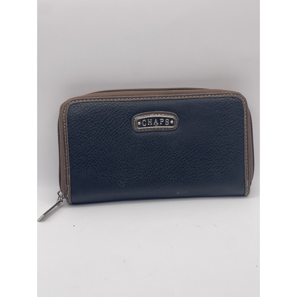 Chaps Women's ‎ Wallet Brown Pebbled Leather Card Holder Zip Pouch
